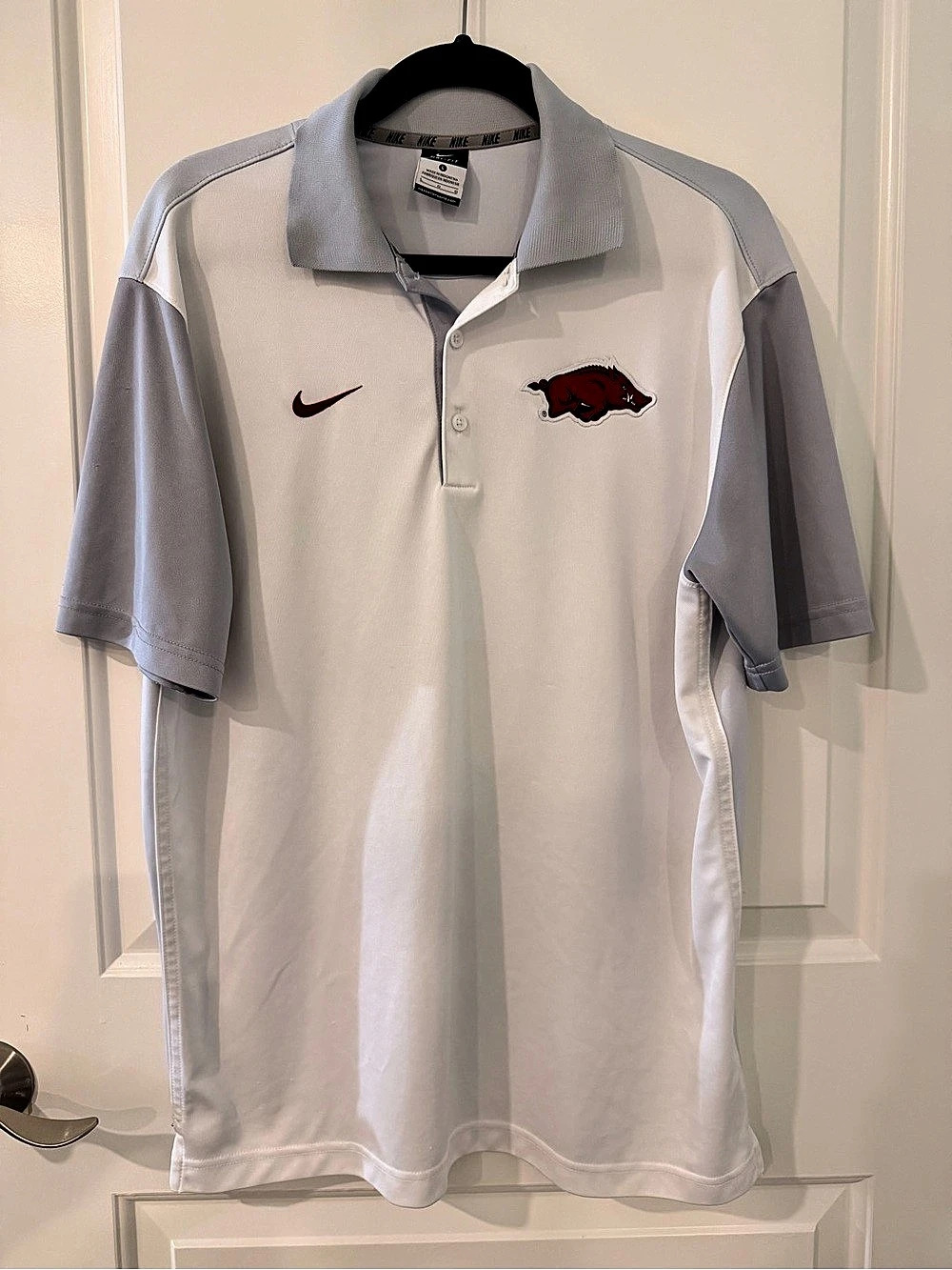 Nike Dri-FIT Arkansas Razorbacks Polo Shirt White Gray Size L